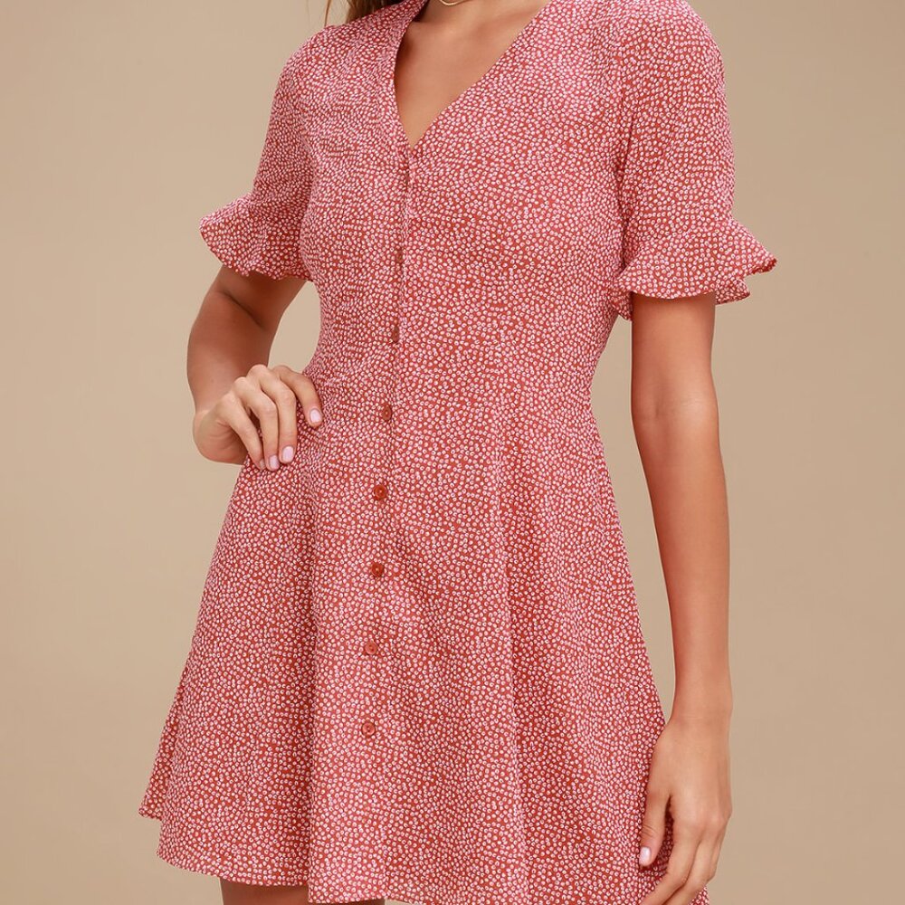 Lulus - Castana Rust Red Print Button-Up Dress - … - image 3